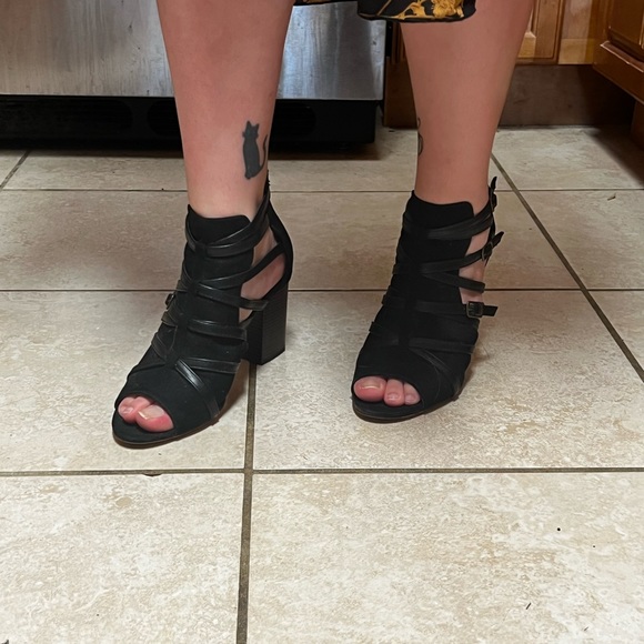 Black Strap Heels/Booties - Picture 4 of 5